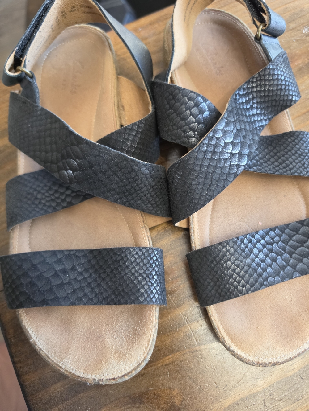 Clarks Artisan Black Textured Cross-Strap Sandals